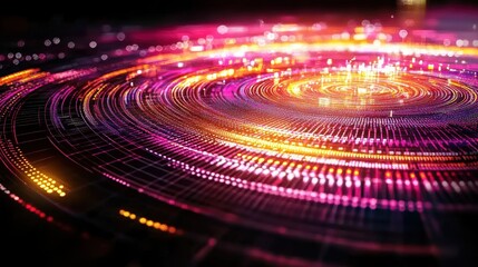Abstract Pink and Orange Spiral Light Circles Data Network Technology Background