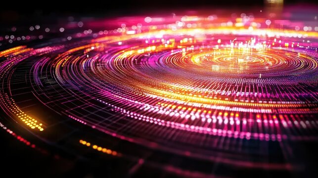 Abstract Pink and Orange Spiral Light Circles Data Network Technology Background