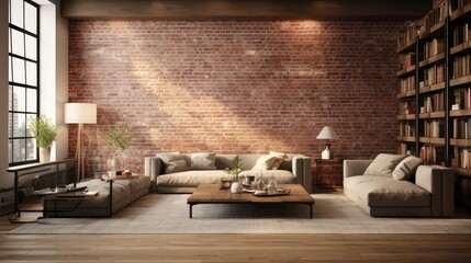industrial brick wall and wood floor