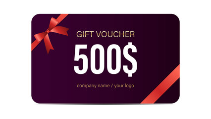 Luxurious $100 to $1000 Gift Card Voucher Design with Elegant Gold and Red Ribbon, Premium Discount Coupon, Stylish Template for Shopping, Rewards, Special Offers, and Holiday Promotions.