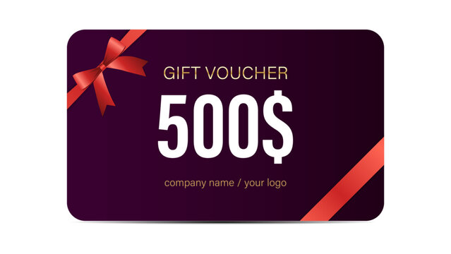 Luxurious $100 to $1000 Gift Card Voucher Design with Elegant Gold and Red Ribbon, Premium Discount Coupon, Stylish Template for Shopping, Rewards, Special Offers, and Holiday Promotions.