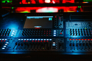 Mixing console in music recording studio
