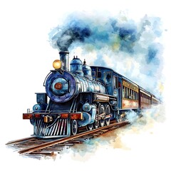 Obraz premium Vintage Steam Locomotive Illustration A Nostalgic Watercolor Painting of a Classic Train.