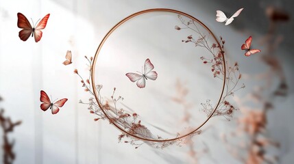 Modern bohemian-style butterfly wreath with a floating circular frame, 3D butterfly details, and earthy dried plants, perfect for elegant home decor.