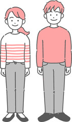 笑顔の若い男女の全身イラスト