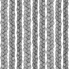 Vector crochet chain. Abstract seamless pattern with braids or wheat. Braided hair. Endless repeating dark lines isolated on white background	