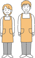 エプロンをしている若い男女の全身イラスト
