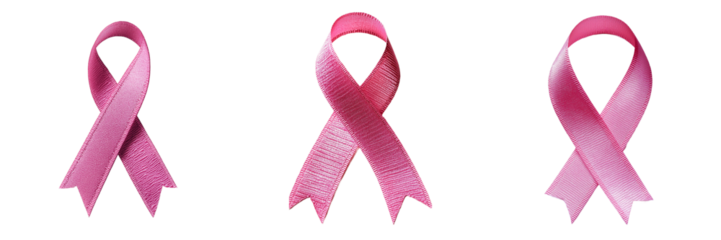 Three Pink Ribbons isolated on transparent Background Representing Breast Cancer Awareness
