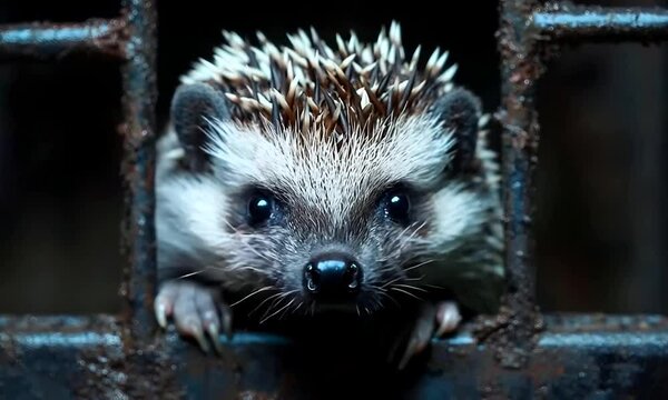 Hedgehog Curled in Prison Uniform Glowing Spikes as Defensive Barrier