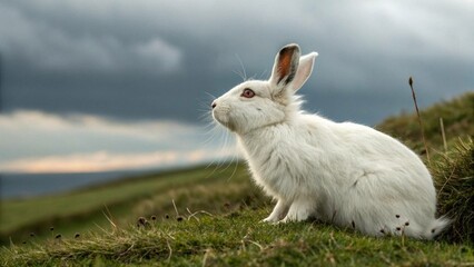 white rabbit in the field
