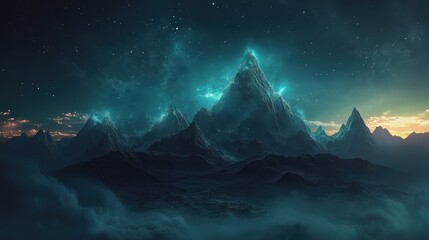Celestial Peaks Glowing Under A Starry Night Sky