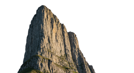 Natural mountain Rock Formation with Sharp Edges  Isolated on a White Background with PNG, Cutout, or Clipping Path