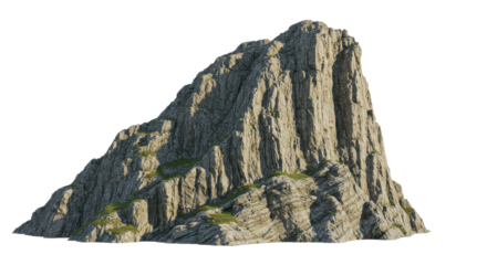 Mountain Hill Landscape with Stone Cliff and Peak  Isolated on a White Background with PNG, Cutout, or Clipping Path