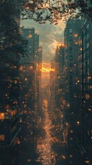Fototapeta premium Enchanted City: A Dreamlike Nightscape