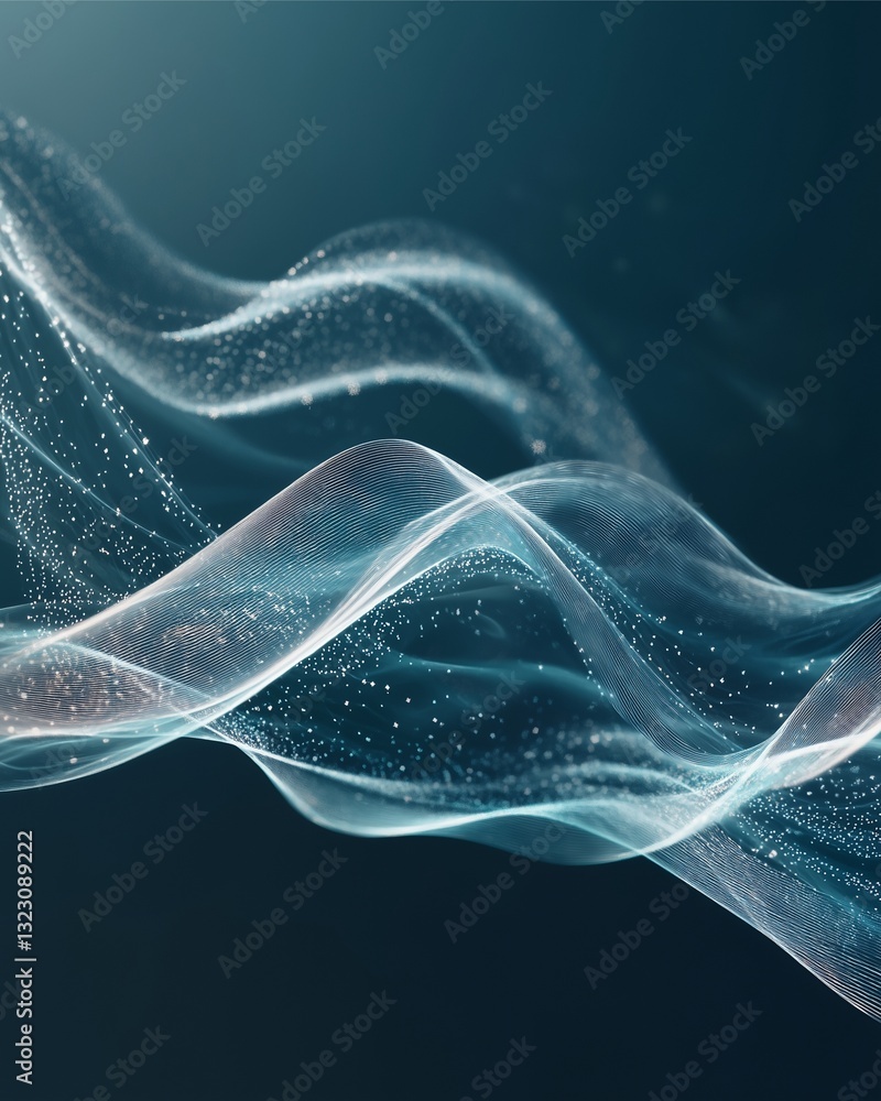 Poster abstract digital waves: this image presents elegant, flowing digital waves in a gradient of cool blu