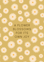 Summer poster with daisies, daisies, chrysanthemums on green background. Cottagecore romantic gentle greeting card with botanical elements, flowers. Vector illustration.