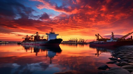 Obraz premium glow oil tanker port
