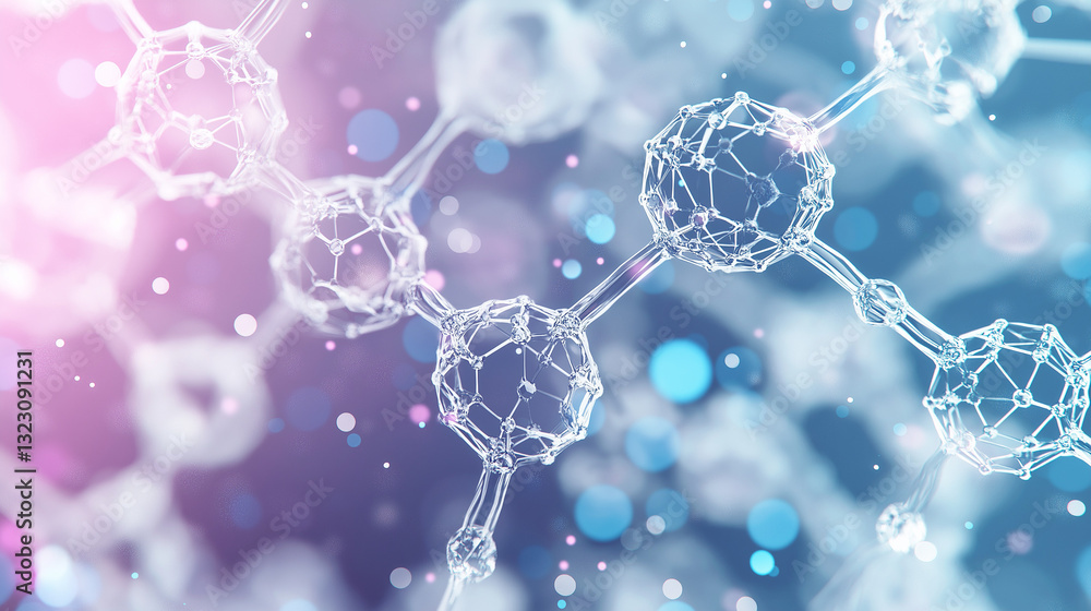 Poster abstract molecular structure: intricate and luminous molecular structures interconnected against a s