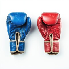 Red and blue boxing gloves on white. (2)