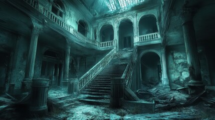 Grand Staircase in a Ruined Mansion