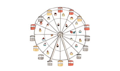 Obraz premium Whimsical and festive cake and sweets candy birthday-themed illustrations and celebratory elements in a playful doodle style.