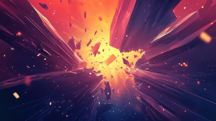 Abstract Shattering Crystals Orange and Purple Hues