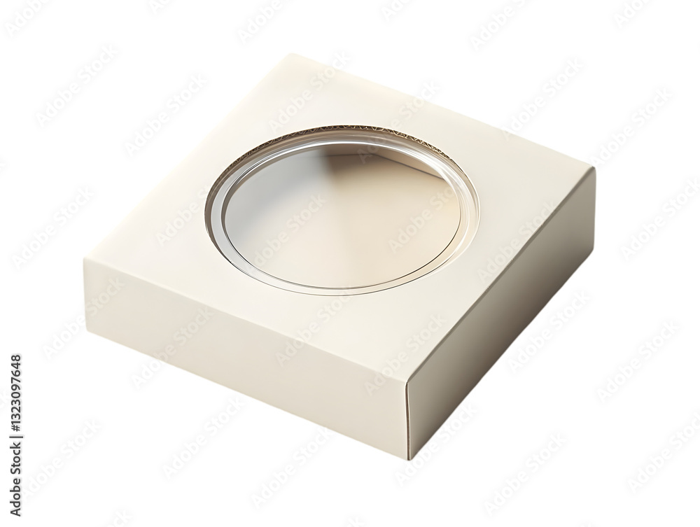 Poster a minimalistic design featuring a square container with a circular indentation. perfect for modern v