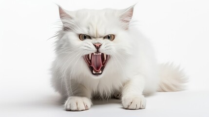 Fototapeta premium bared angry cat white background