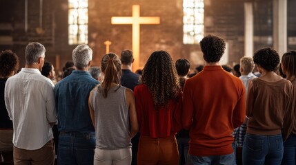 Community worship gathering church religious event indoor setting rear view spiritual connection