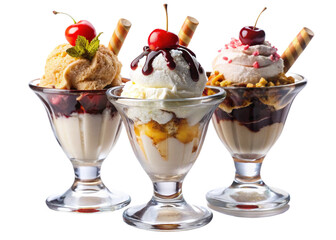 Ice cream sundaes isolated on white background