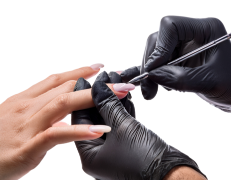 Beautician painting woman's nails in nail salon, isolated on transparent background - Powered by Adobe