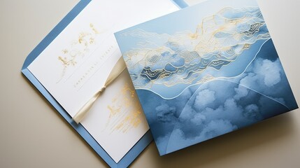 watercolor blue and gold invitation