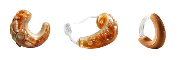 Three Different Styles of Advanced Modern Hearing Aids Shown isolated on transparent Background