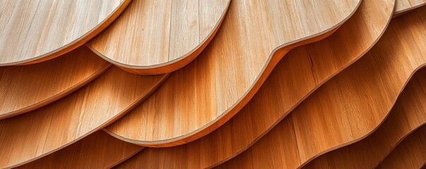 Wood background banner panorama. Brown acoustic panels, wooden boards panel pattern texture