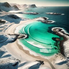 A stunning coastal area with fine snow white sand and emerald tu