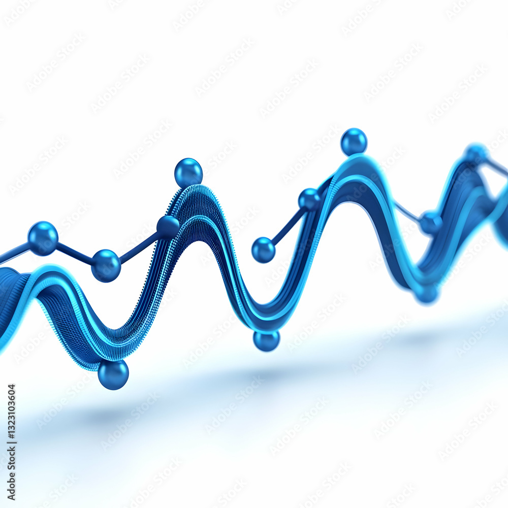 Poster blue wave pattern with spheres and line representing energy flow