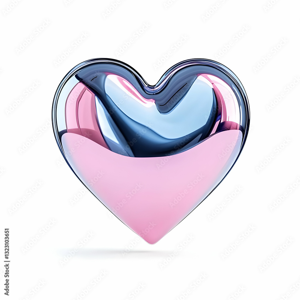 Poster abstract heart shape rendering with metallic and glossy finish