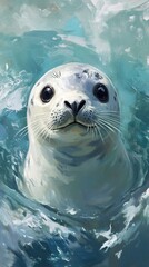 Fototapeta premium Adorable Seal Pup in the Ocean: Wildlife Photography