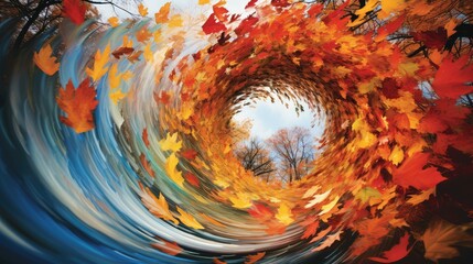 swirling flying leaves