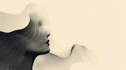 Abstract surreal portrait with flowing lines in monochrome minimalist style
