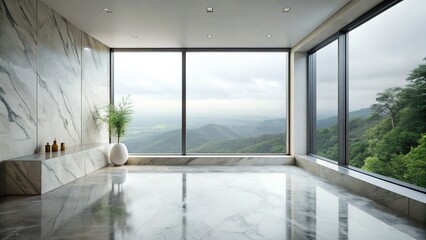 Luxury Minimalist Flat Lay: Marble & Rainy Window View