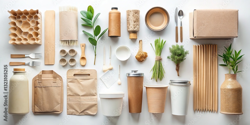 Poster luxury minimalist trash sorting: flat lay with copy space