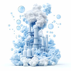 Industrial Factory Surrounded by Colorful Clouds and Bubbles