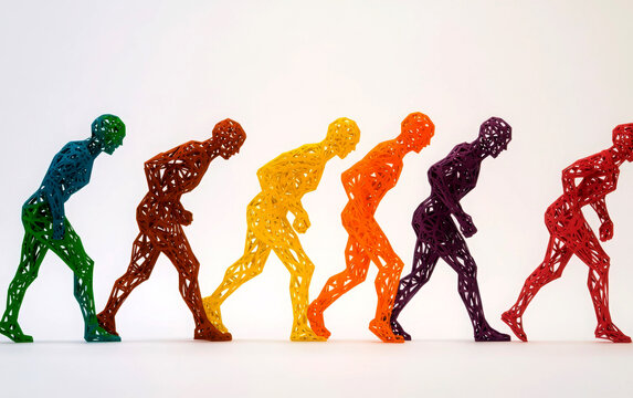 Colorful evolution of human movement represented in sculpture.