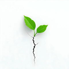 Obraz premium Fresh Green Leaves Emerging from a Crack in a White Surface