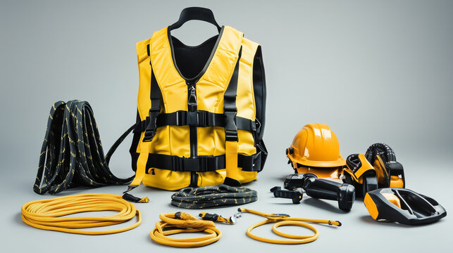 Safety harness and equipment showcased, emphasizing workplace safety and professional preparedness.