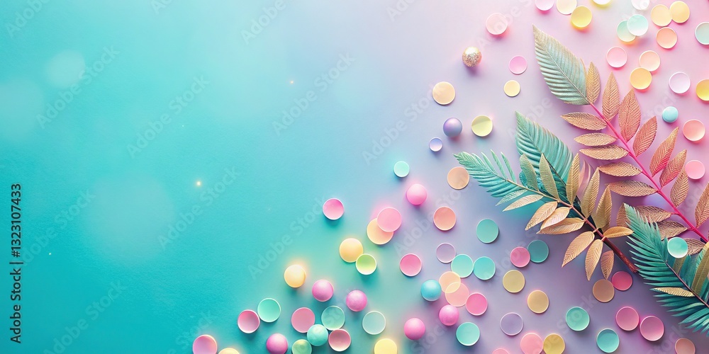 Poster modern futuristic color palette flat lay with copy space - soft bokeh background