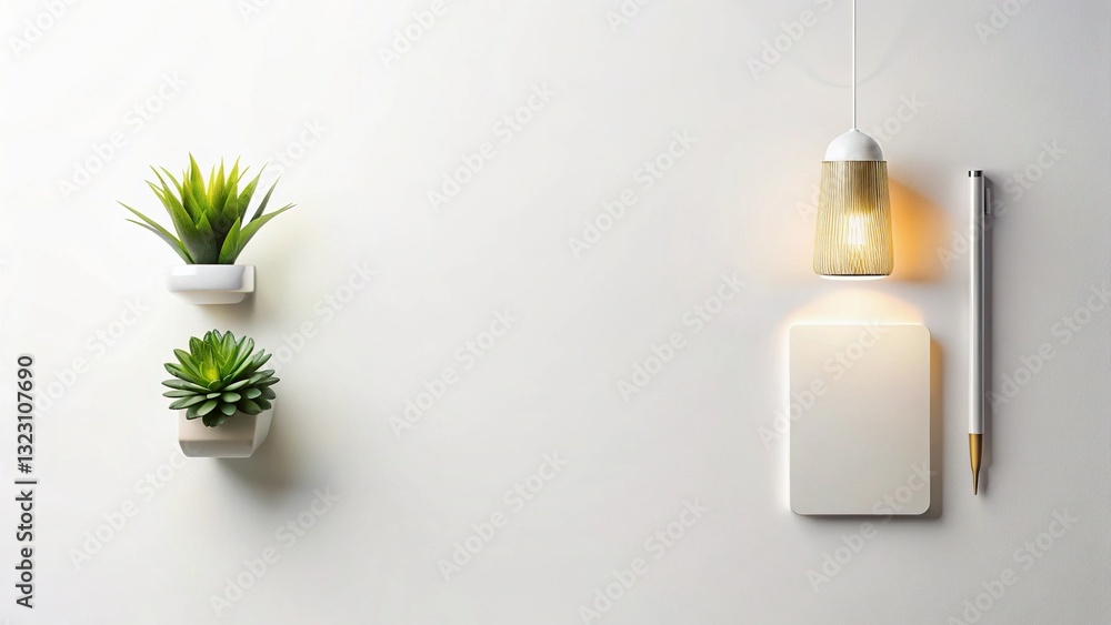 Poster modern minimalist product display: white background flat lay with copy space