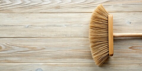 Natural Wooden Texture Flat Lay with Dust Brush - Copy Space