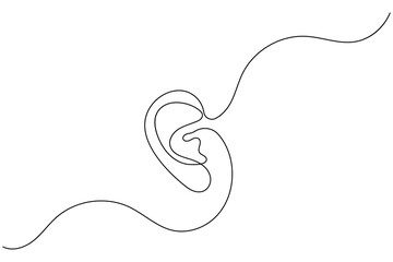 Human ear continuous one line drawing and minimalist style isolate outline vector icon